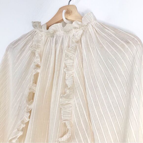 Cleobella Cream ARI Metallic Sparkle Stripe Ruffled Long Sleeve Peasant Blouse - Picture 10 of 16